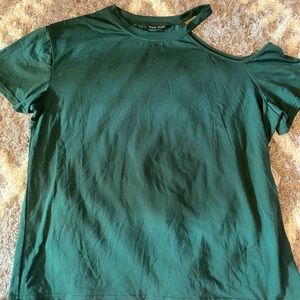 Shein top, cut out shoulder detail, dark green, women’s size small, large fit